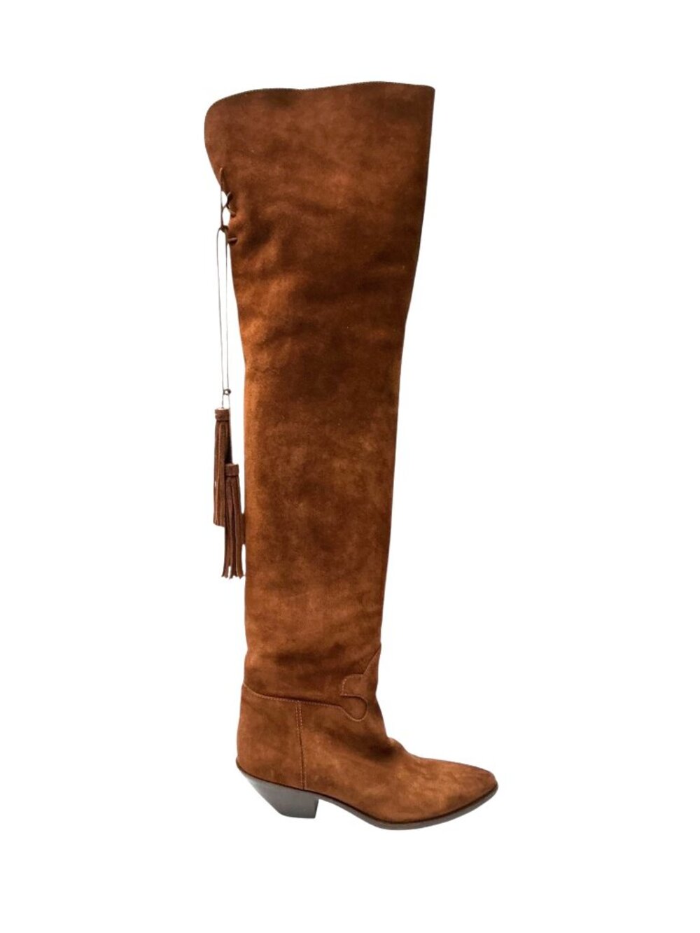 SAINT LAURENT Over The Knee Tassel Suede Boots sz 8.5